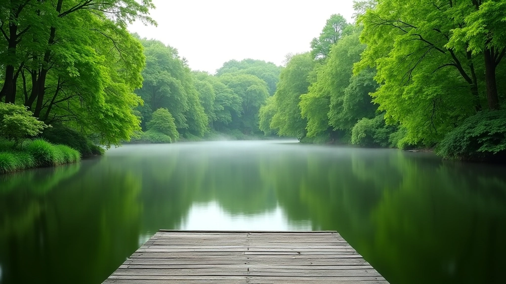 Žaliame parke tvenkinys su gražiais medžio atspindžiais vandenyje, moterys sėdi ant laiptelio prie kranto